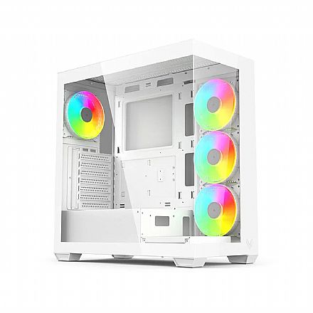 Gabinete Gamer Aquário Hi Level LV510WH - Vidro Temperado - 4 Coolers Inclusos - ATX - Branco Gabinete - Gabinete Gamer Aquário Hi Level LV510WH - Vidro Temperado - 4 Coolers Inclusos - ATX - Branco