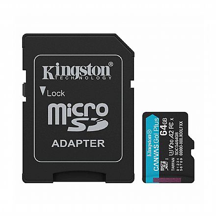 Cartão 64GB MicroSD com Adaptador SD - Classe 10 - Velocidade até 200MB/s - Kingston SDCG4/64GB Cartão de Memória - Cartão 64GB MicroSD com Adaptador SD - Classe 10 - Velocidade até 200MB/s - Kingston SDCG4/64GB