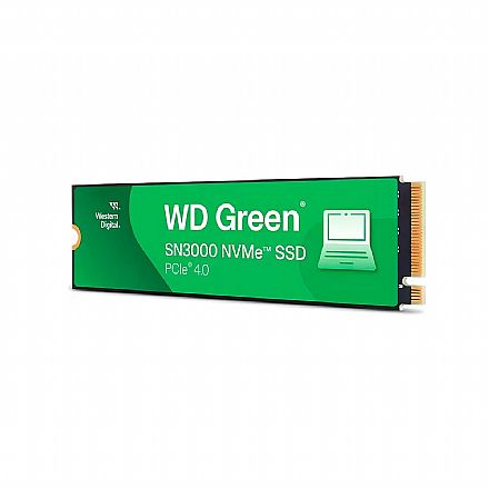 SSD M.2 1TB WD Green SN3000 - NVMe - Leitura 5.000MB/s - Gravação 4.200MB/s - WDS100T4G0E3 SSD - SSD M.2 1TB WD Green SN3000 - NVMe - Leitura 5.000MB/s - Gravação 4.200MB/s - WDS100T4G0E3