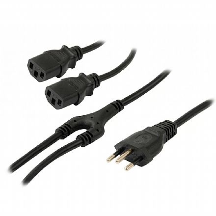 Cabo de Força Y 1,8 metro - Tripolar - Padrão 3 pinos - NBR14136 - 1 Macho 2 Fêmeas - 0,75mm / 10A - CBF.250 Cabo & Adaptador - Cabo de Força Y 1,8 metro - Tripolar - Padrão 3 pinos - NBR14136 - 1 Macho 2 Fêmeas - 0,75mm / 10A - CBF.250