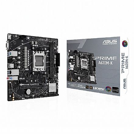 Placa Mãe Asus Prime A620AM-K (AM5 - DisplayPort) - Chipset AMD A620AM-K - RGB Aura Sync - Micro ATX - 90MB1GX0-M0EAY0 Placa Mãe para AMD - Placa Mãe Asus Prime A620AM-K (AM5 - DisplayPort) - Chipset AMD A620AM-K - RGB Aura Sync - Micro ATX - 90MB1GX0-M0EAY0