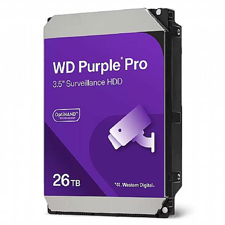 HD 26TB SATA - 7200RPM - 512MB Cache - Western Digital Purple Pro Surveillance - WD260PURP - Ideal para Vigilância HD (Disco Rígido) - HD 26TB SATA - 7200RPM - 512MB Cache - Western Digital Purple Pro Surveillance - WD260PURP - Ideal para Vigilância