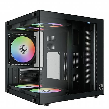 Gabinete Gamer Bluecase BG-066 Life Pro - Vidro Temperado - 5 Coolers Rainbow Inclusos - Micro ATX - Preto - BG-066BPBX Gabinete - Gabinete Gamer Bluecase BG-066 Life Pro - Vidro Temperado - 5 Coolers Rainbow Inclusos - Micro ATX - Preto - BG-066BPBX