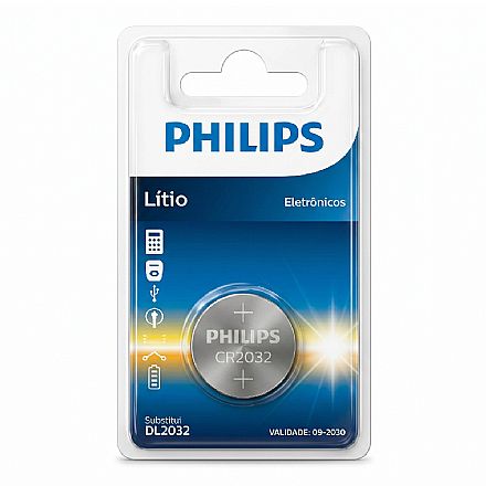 Bateria de Lítio CR2032 Philips - Unidade - para placa mãe, alarmes e relógios - CR2031P5B/59 Bateria & Pilhas - Bateria de Lítio CR2032 Philips - Unidade - para placa mãe, alarmes e relógios - CR2031P5B/59