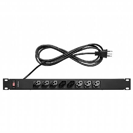 Filtro de linha 8 tomadas Intelbras - para Rack 19 Filtro de linha - Filtro de linha 8 tomadas Intelbras - para Rack 19" - Cabo 3 metros - Bivolt - Preto - EPR 208+