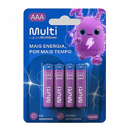 Pilha Alcalina AAA Multilaser - 4 unidades - PA002 Bateria & Pilhas - Pilha Alcalina AAA Multilaser - 4 unidades - PA002