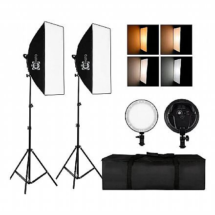 Kit Duplo Softbox Iluminador LED T-Photo - LED Embutido 45W - Temperatura Regulável 2700K a 5500K - Softbox 50x70cm - Tripés 2m e Bolsa - Bivolt - 30370 Câmera Digital - Kit Duplo Softbox Iluminador LED T-Photo - LED Embutido 45W - Temperatura Regulável 2700K a 5500K - Softbox 50x70cm - Tripés 2m e Bolsa - Bivolt - 30370