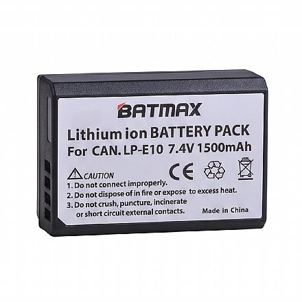 Bateria para Câmera Canon Batmax LP-E10 - Íon de Lítio - 1500 mAh - 7.4V - para Rebel T3, T5, T6, T7, T100, 1100D, 1200D, 1300D Câmera Digital - Bateria para Câmera Canon Batmax LP-E10 - Íon de Lítio - 1500 mAh - 7.4V - para Rebel T3, T5, T6, T7, T100, 1100D, 1200D, 1300D