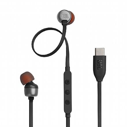 Fone de Ouvido - Fone de Ouvido Intra-Auricular JBL Tune 310C - Pure Bass - Hi-Res Audio - Microfone - USB-C - Preto - JBLT310CBLK