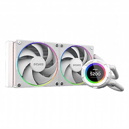 Water Cooler - Water Cooler Pcyes Vision White Ghost Tela LCD ARGB 240mm - (AMD / INTEL) - TDP 250W - Branco - VS240WG
