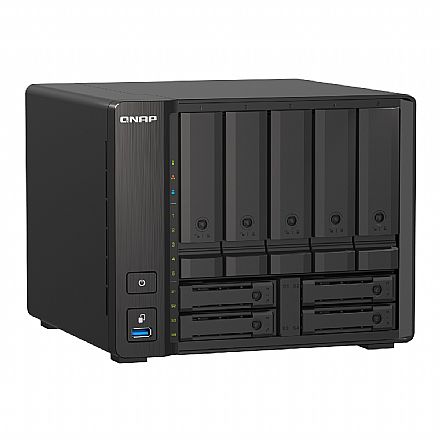 Storage / Case / Dockstation - Storage NAS Qnap TS-h973AX-8G - Nuvem Pessoal Privada - 2 x 2.5 GbE - 1 x 10GbE - 2 Slots U.2 NVMe - 9 baias