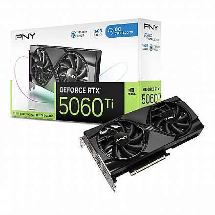 Placa de Vídeo GeForce RTX 5060 Ti 16GB GDDR7 128bits - Dual Fan OC - PNY VCG5060T16DFXPB1-O Placa de Vídeo - Placa de Vídeo GeForce RTX 5060 Ti 16GB GDDR7 128bits - Dual Fan OC - PNY VCG5060T16DFXPB1-O