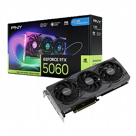 Placa de Vídeo - Placa de Vídeo GeForce RTX 5060 8GB GDDR7 128bits - Triple Fan ARGB OC - PNY VCG50608TFXXPB1-O
