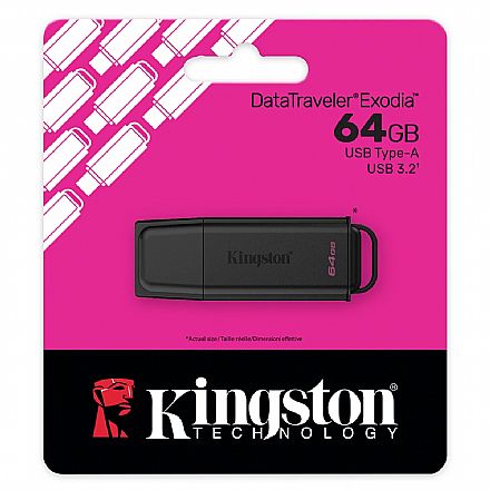 Pen Drive 64GB Kingston DataTraveler Exodia - USB 3.2 - Preto - DTXG2/64GB Pen Drive - Pen Drive 64GB Kingston DataTraveler Exodia - USB 3.2 - Preto - DTXG2/64GB