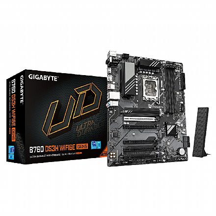 Placa Mãe Gigabyte B760 DS3H WiFi 6E (LGA 1700 - DDR5 7600 O.C.) - Chipset Intel B760 - USB 3.2 Gen 2x2 - 2 Slots M.2 - ATX - B760-DS3H-WF6E-GEN Placa Mãe para Intel - Placa Mãe Gigabyte B760 DS3H WiFi 6E (LGA 1700 - DDR5 7600 O.C.) - Chipset Intel B760 - USB 3.2 Gen 2x2 - 2 Slots M.2 - ATX - B760-DS3H-WF6E-GEN
