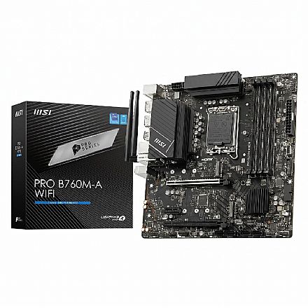 Placa Mãe MSI PRO B760M-A WIFI (LGA 1700 - DDR5 6800+) - Chipset Intel B760 - USB 3.2 - Slot M.2 - Micro ATX Placa Mãe para Intel - Placa Mãe MSI PRO B760M-A WIFI (LGA 1700 - DDR5 6800+) - Chipset Intel B760 - USB 3.2 - Slot M.2 - Micro ATX
