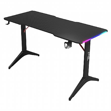 Móveis - Mesa Gamer Bright Striker - 100 x 60cm - Iluminação RGB - Suporte de Headset - Porta-Copo - Preta - MG003