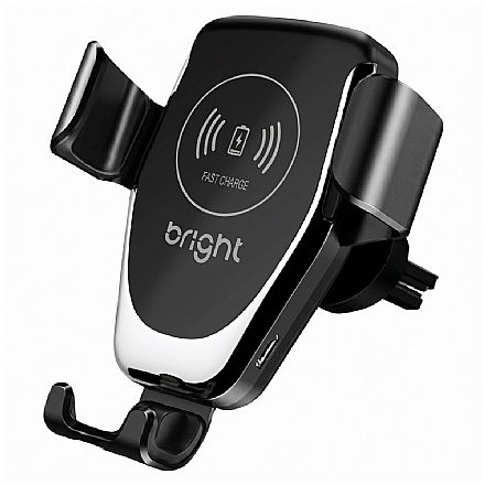 Carregador Veicular para Celular sem Fio com Suporte Bright - Universal - Potência de 10W - 2A - Preto - CG004 Carregadores - Carregador Veicular para Celular sem Fio com Suporte Bright - Universal - Potência de 10W - 2A - Preto - CG004