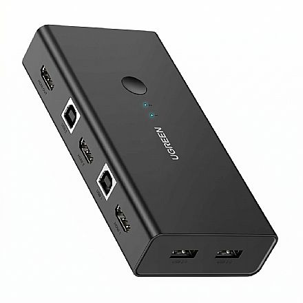 Switch KVM Ugreen CM200 - 2 Computadores em 1 Monitor - HDMI 4K - 4 Portas USB - 50744 Cabo & Adaptador - Switch KVM Ugreen CM200 - 2 Computadores em 1 Monitor - HDMI 4K - 4 Portas USB - 50744