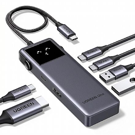Cabo & Adaptador - HUB USB-C - 6 em 1 - com HDMI 4K/60Hz e PD 100W - 10Gbps - Prata - Ugreen Uno CM888
