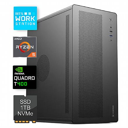 Computador Workstation - Computador WorkStation Bits 2026 - AMD Ryzen 5 5600GT, 16GB, SSD 1TB, Nvidia Quadro T400, Windows 11 Professional