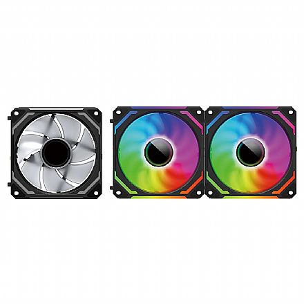 Kit 3 Coolers 120mm Redragon GC-F012 - LED ARGB - Preto - GC-F012 FAN