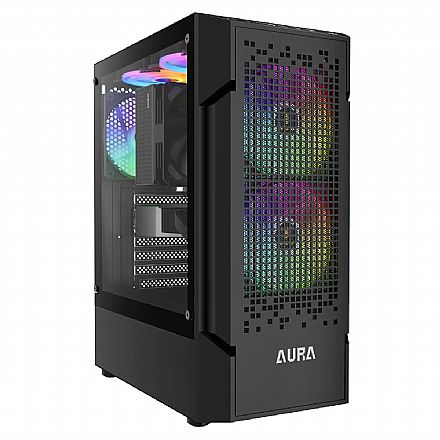 Gabinete Gamer Gamdias Aura GC7 - Lateral em Vidro Temperado - USB 3.0 - 3 Coolers ARGB Inclusos - Preto Gabinete - Gabinete Gamer Gamdias Aura GC7 - Lateral em Vidro Temperado - USB 3.0 - 3 Coolers ARGB Inclusos - Preto