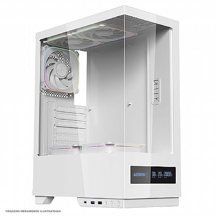 Gabinete Aquário Gamer Aerion Arch V1sion GAB130WH - Lateral e Frontal em Vidro Temperado - Tela LCD - USB-C - ATX - Branco - 71000 Gabinete - Gabinete Aquário Gamer Aerion Arch V1sion GAB130WH - Lateral e Frontal em Vidro Temperado - Tela LCD - USB-C - ATX - Branco - 71000