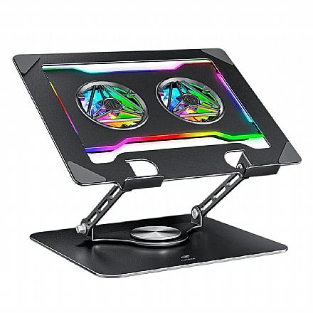 Suporte para Notebook C3Tech - Base Giratória 360° - Altura Ajustável - RGB - NBC-1100BK Notebook Acessórios - Suporte para Notebook C3Tech - Base Giratória 360° - Altura Ajustável - RGB - NBC-1100BK