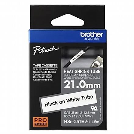Suprimentos - Fita Termocontrátil Brother - 24mm x 1,5m - Taxa de Contração 3:1 - Preto sobre Branco - HSE251E