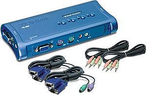 Chaveador KVM TrendNet TK-408K - 4 computadores em 1 monitor, teclado e mouse - PS/2 - com Áudio - com Cabos KVM Incluso Cabo & Adaptador - Chaveador KVM TrendNet TK-408K - 4 computadores em 1 monitor, teclado e mouse - PS/2 - com Áudio - com Cabos KVM Incluso