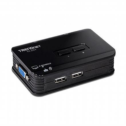 Cabo & Adaptador - Chaveador KVM TrendNet TK-207K - 2 computadores em 1 monitor, teclado e mouse - USB - com Cabos KVM Inclusos