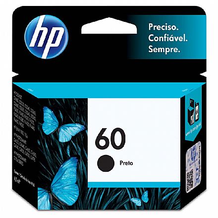 Cartucho - Cartucho HP 60 Preto - CC640WB - Para HP Deskjet D1660 / D2530 / D2545 / D2560 / D2660 / F4280 / F4480 / Photosmart C4680 / C4780