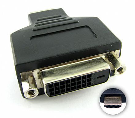 Cabo & Adaptador - Adaptador Conversor HDMI para DVI-D - Dual Link - 24+1 Pinos (HDMI M X DVI-D F)
