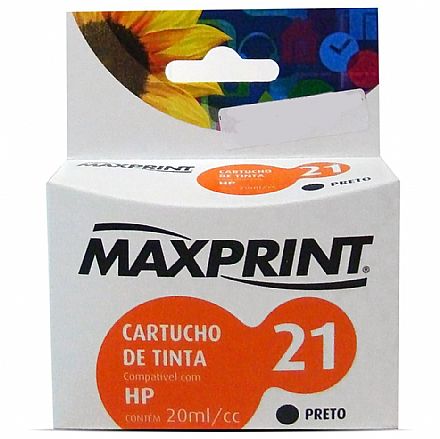 Cartucho - Cartucho compatível HP 21XL Preto - C9351CB - Maxprint 6111631 - para 1415/ 1417/ 4315/ 4355/ J3680/ J5520/ 1250/ 3180/ 3910/ 3915/ 3918/ 3920/ 3930/ 3930v/ 3938/ 3940/ D1320 / D1330