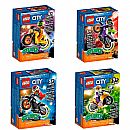 Conjunto 4x Motos LEGO City Stuntz - Motocicleta de Acrobacias Demolidoras, Selfie, Bombeiros + Motocicleta de Wheeling