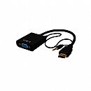 Adaptador Conversor HDMI para VGA - HDMI Macho - VGA Fêmea - 1080p - Audio P2 - PlusCable ADP-HDMIVGA20BK