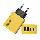 Carregador de Parede USB e USB-C - Fast Charge - 120W - Carregamento Rápido - Com Cabo - Amarelo - KO-71