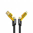 Cabo 4 em 1 USB-C para USB e Lightning - Revestimento em Nylon - 1,0 metros - Preto e Amarelo - CBU.48101 Cabo 4 em 1 USB-C para USB e Lightning - Revestimento em Nylon - 1,0 metros - Preto e Amarelo - CBU.48101
