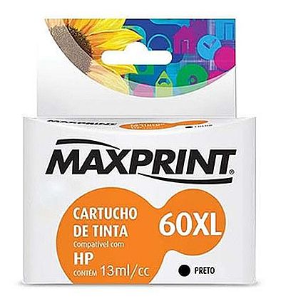 Cartucho compatível HP 60XL Preto - CC641WL - 13ml - Alto Rendimento - Maxprint 6111721 - Para HP Deskjet D1660 / D2530 / D2545 / D2560 / D2660 / F4280 / F4480 / Photosmart C4680 / C4780