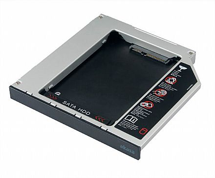 Adaptador Caddy Akasa N.Stor S12 - Converte baia de gravador de laptop SATA para HD / SSD de 2.5 - Compatível com 7mm - 9,5mm e 12,5mm - AK-OA2SSA-BK