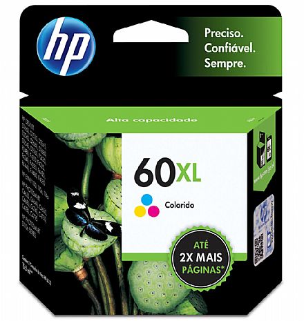 Cartucho HP 60XL Colorido - CC644WB - Para HP Deskjet D1660 / D2530 / D2545 / D2560 / D2660 / F4280 / F4480 / Photosmart C4680 / C4780