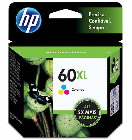 Cartucho HP 60XL Colorido - CC644WB - Alto Rendimento - Para HP Deskjet D1660 / D2530 / D2545 / D2560 / D2660 / F4280 / F4480 / Photosmart C4680 / C4780
