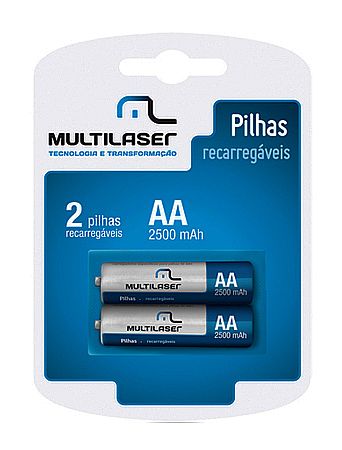 Pilha Recarregável AA Multilaser CB053 - 2500mAh - com 2 unidades