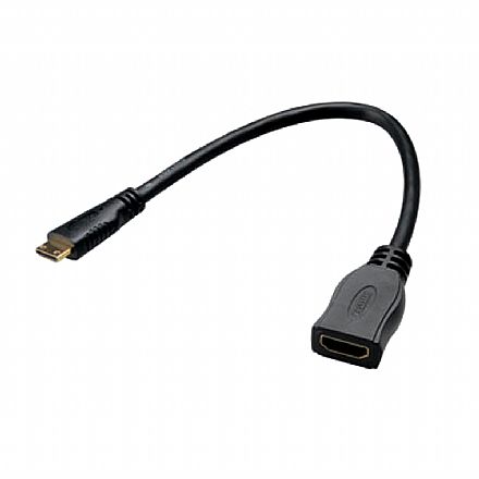 Cabo Adaptador Conversor Mini HDMI para HDMI - 25cm (Mini HDMI M X HDMI F) - Akasa AK-CBHD10-25BK