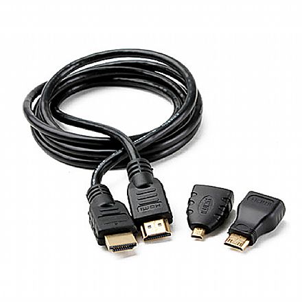 Cabo Conversor HDMI para Mini HDMI, Micro HDMI - 1,8 metros - Kit HDMI 3 em 1 - CB126