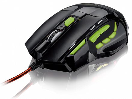 Mouse Gamer Multilaser Firemouse MO208 - 2400dpi - 7 botões - com LED Verde
