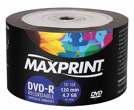 DVD-R 4.7GB 16x - Tubo com 50 unidades - Maxprint 506161