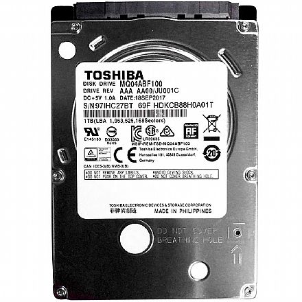 HD 1TB para Notebook - 128MB Cache - Slim 7mm - Toshiba MQ04ABF100