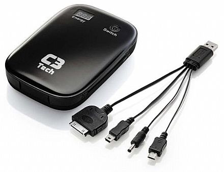 Power Bank Carregador Portátil C3 Tech UC-6000BK - Bateria Externa 6000mAh - USB - para Smartphones, Tablets - Preto